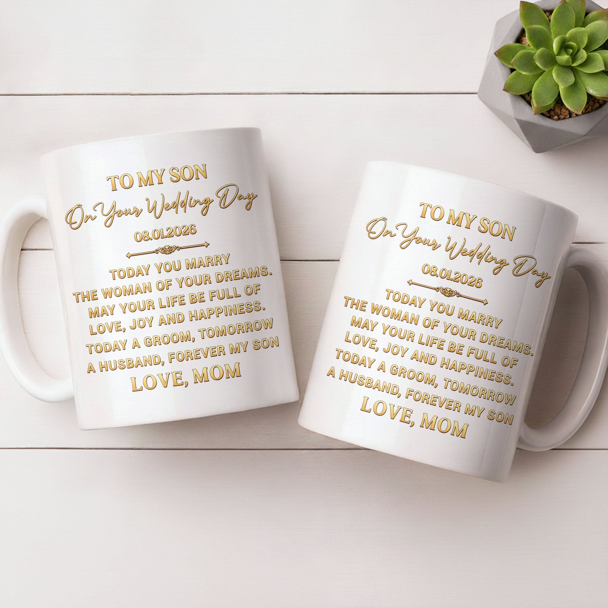 Personalized Coffee Mug Gift for Son Wedding Day Love Note Edge-to-edge Mug GradoCreations