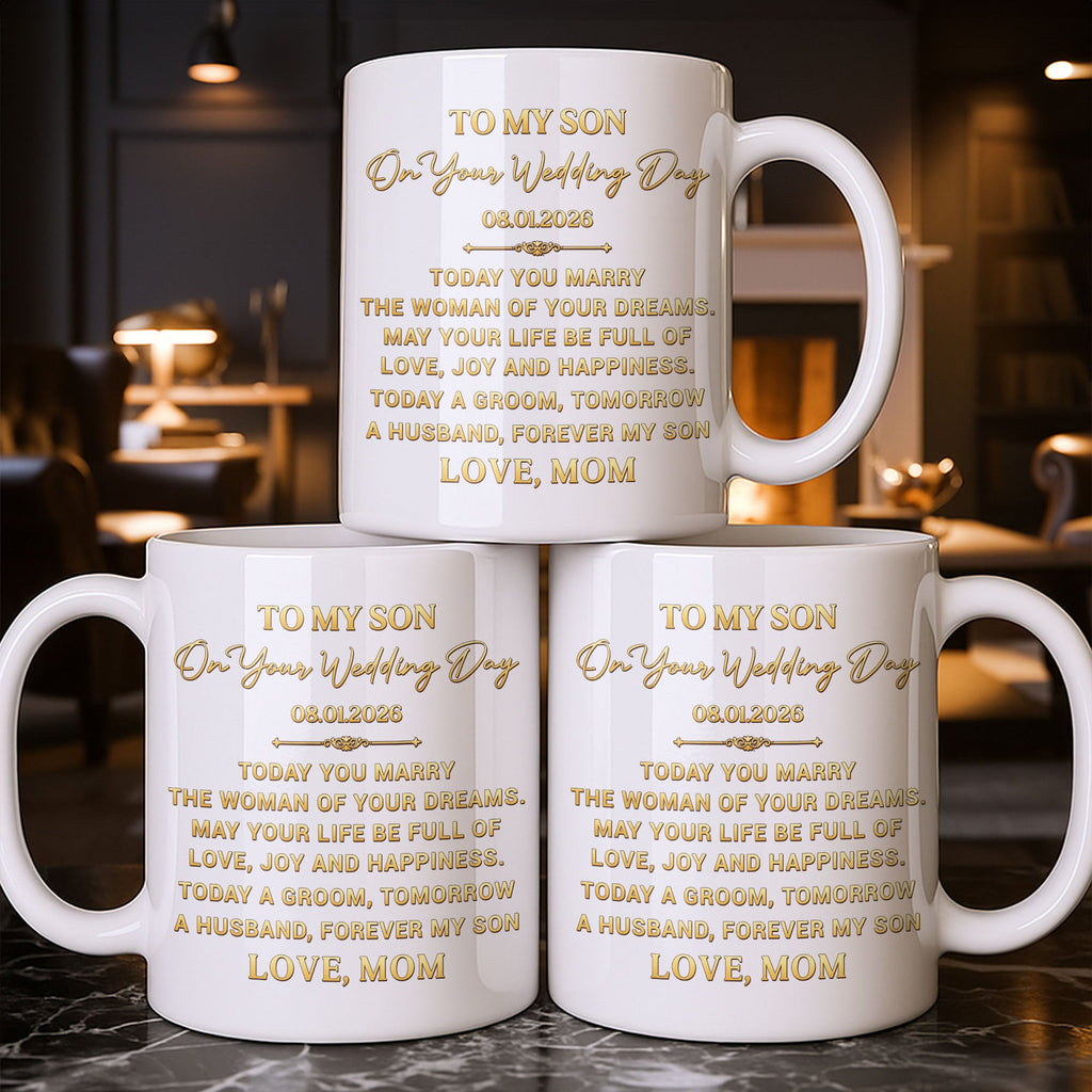Personalized Coffee Mug Gift for Son Wedding Day Love Note Edge-to-edge Mug GradoCreations