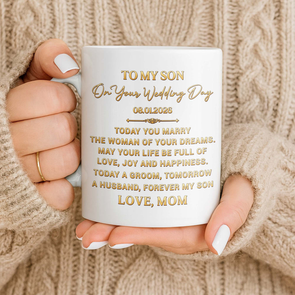 Personalized Coffee Mug Gift for Son Wedding Day Love Note Edge-to-edge Mug GradoCreations