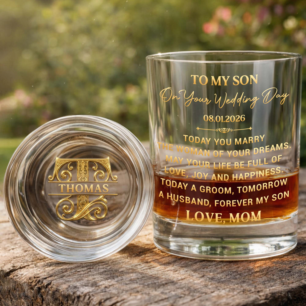 Personalized Whiskey Glass Custom Name Gift for Son Wedding Whiskey Glass GradoCreations