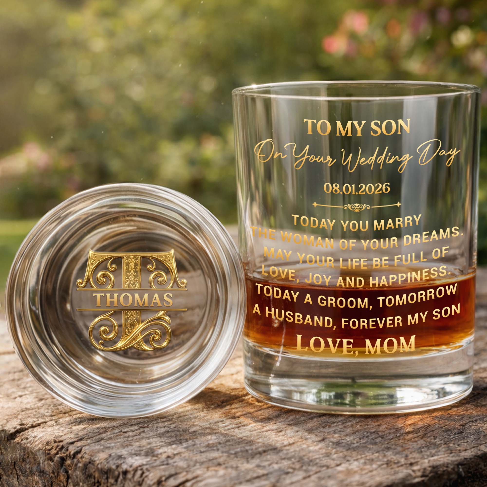 Personalized Whiskey Glass Custom Name Gift for Son Wedding Whiskey Glass GradoCreations