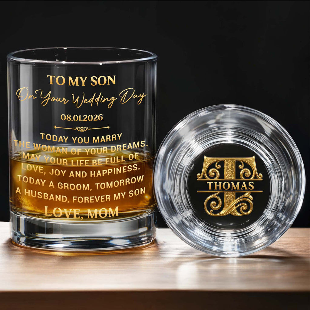 Personalized Whiskey Glass Custom Name Gift for Son Wedding Whiskey Glass GradoCreations
