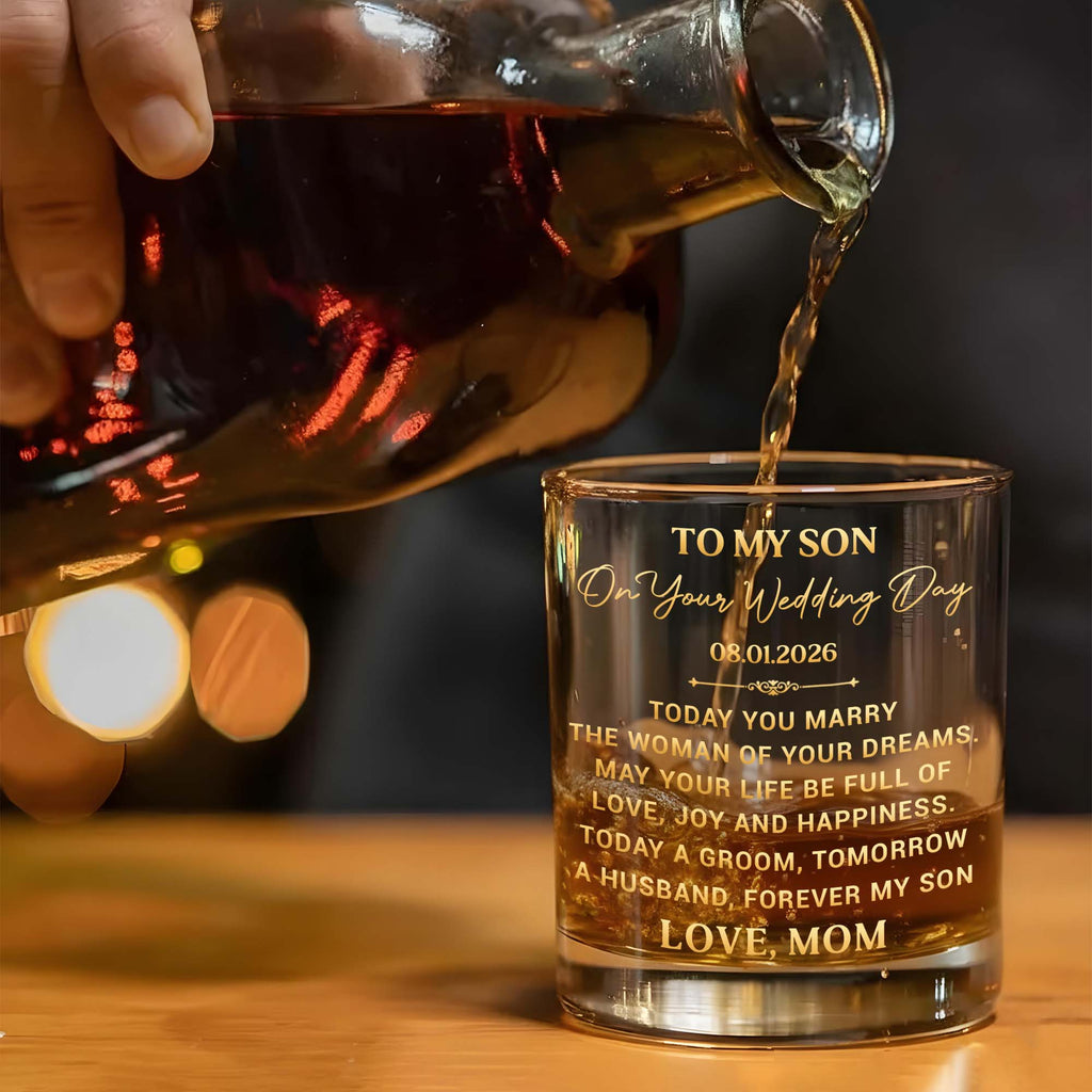 Personalized Whiskey Glass Custom Name Gift for Son Wedding Whiskey Glass GradoCreations