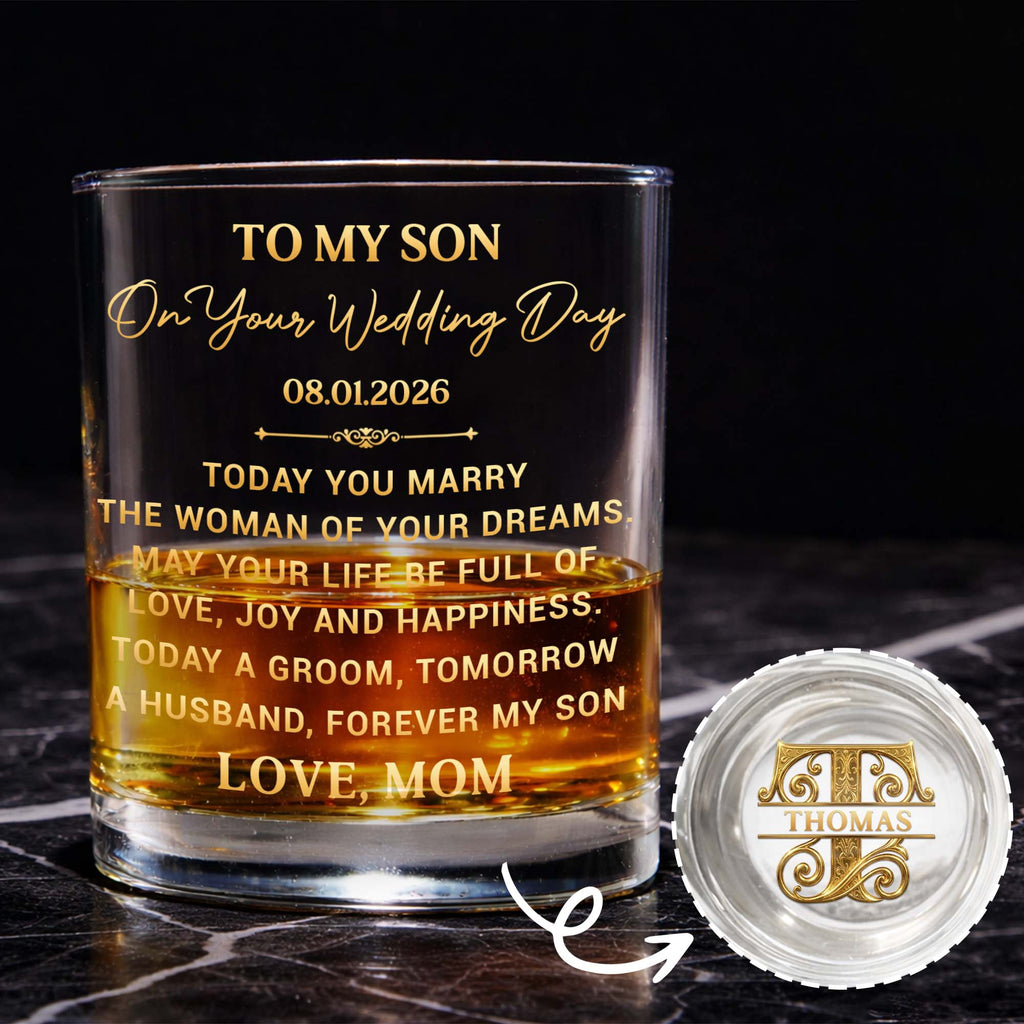 Personalized Whiskey Glass Custom Name Gift for Son Wedding Whiskey Glass GradoCreations