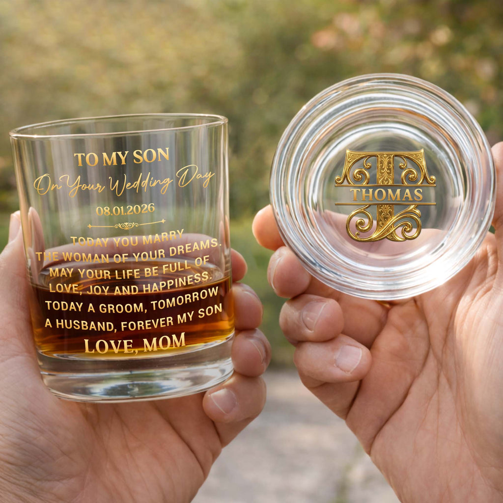 Personalized Whiskey Glass Custom Name Gift for Son Wedding Whiskey Glass GradoCreations