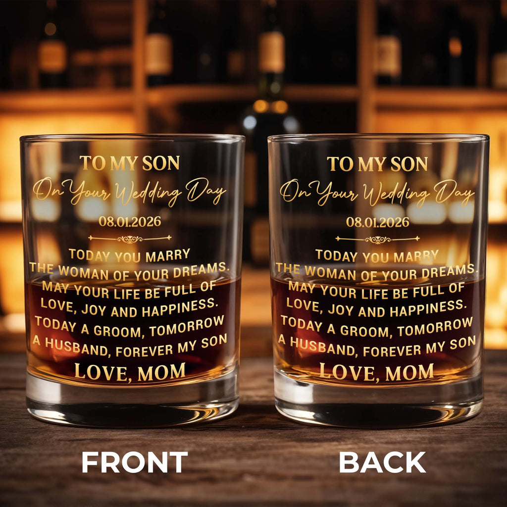 Personalized Whiskey Glass Custom Name Gift for Son Wedding Whiskey Glass GradoCreations