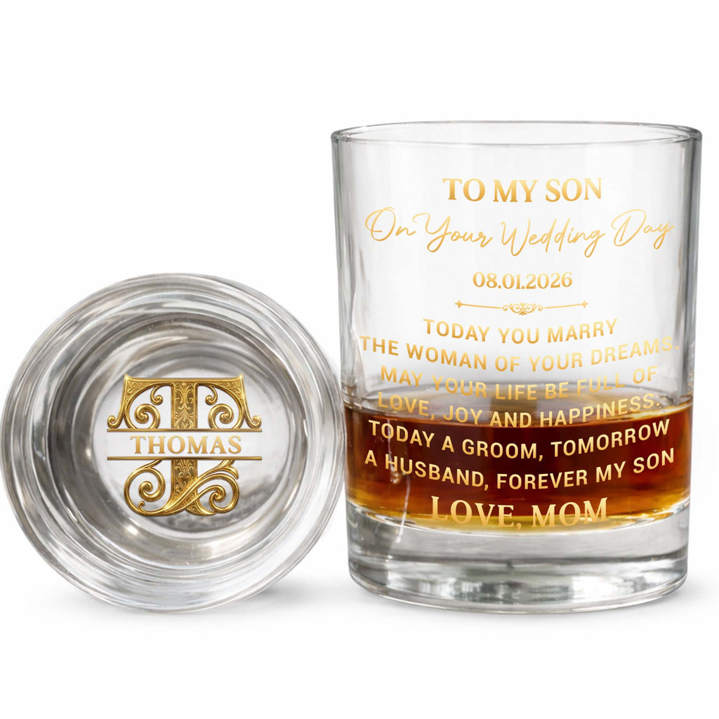 Personalized Whiskey Glass Custom Name Gift for Son Wedding Whiskey Glass GradoCreations