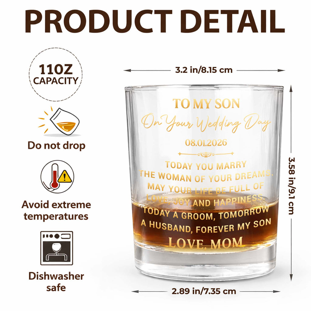 Personalized Whiskey Glass Custom Name Gift for Son Wedding Whiskey Glass GradoCreations