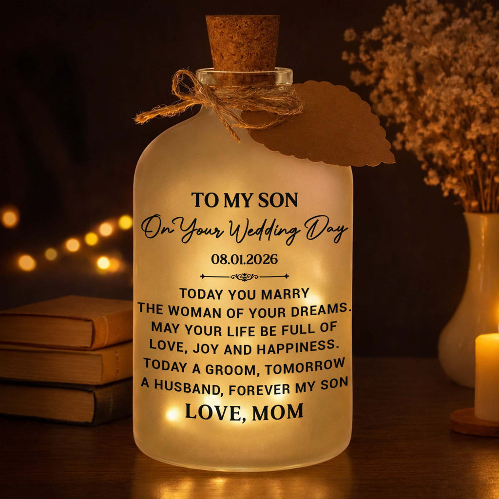 Personalized Wedding Day Bottle Light Gift for Son with LED Short Bottle Light GradoCreations