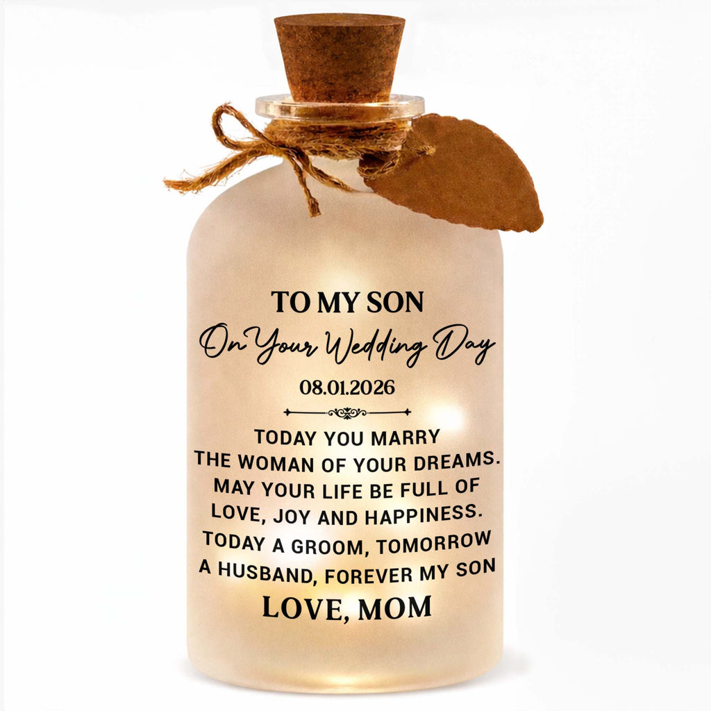 Personalized Wedding Day Bottle Light Gift for Son with LED Short Bottle Light GradoCreations