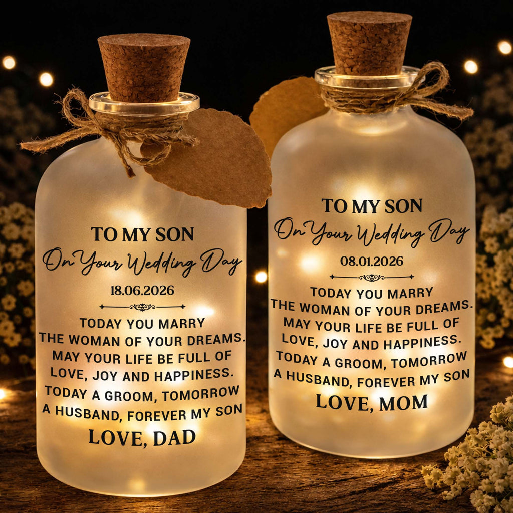 Personalized Wedding Day Bottle Light Gift for Son with LED Short Bottle Light GradoCreations
