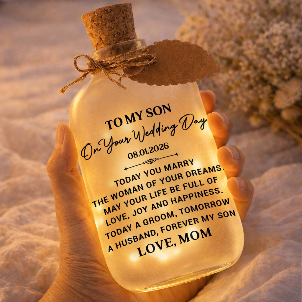 Personalized Wedding Day Bottle Light Gift for Son with LED Short Bottle Light GradoCreations