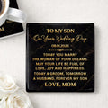 Personalized Black Marble Coaster Gift for Son Wedding Day Square Ceramic Coaster GradoCreations