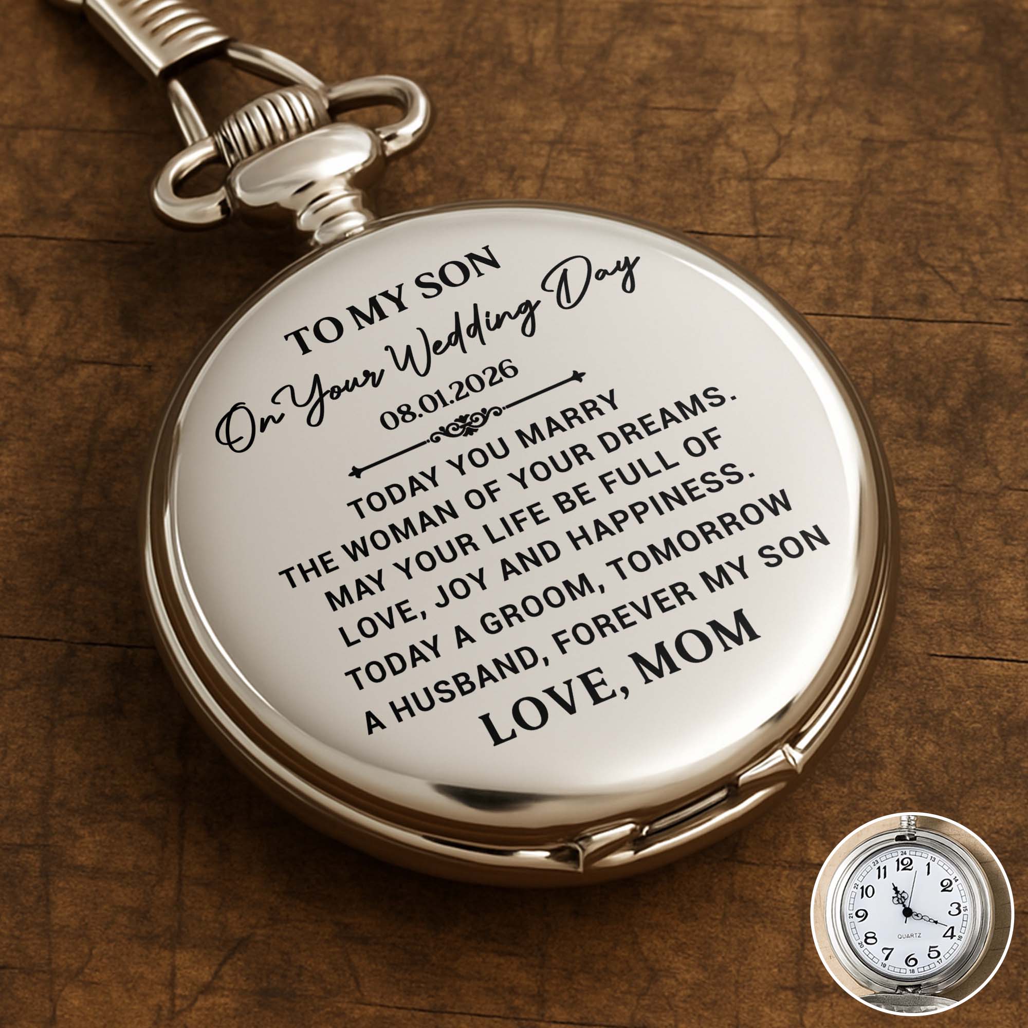 Personalized Silver Plated Pocket Watch Gift for Son Wedding Day Pocket Watch GradoCreations