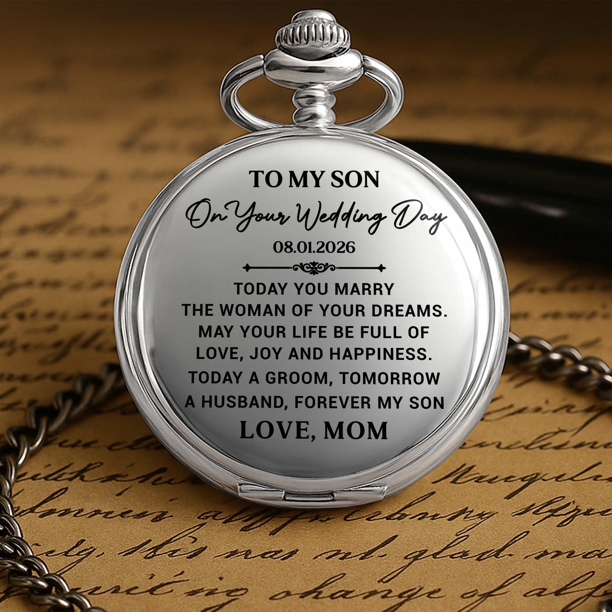 Personalized Silver Plated Pocket Watch Gift for Son Wedding Day Pocket Watch GradoCreations