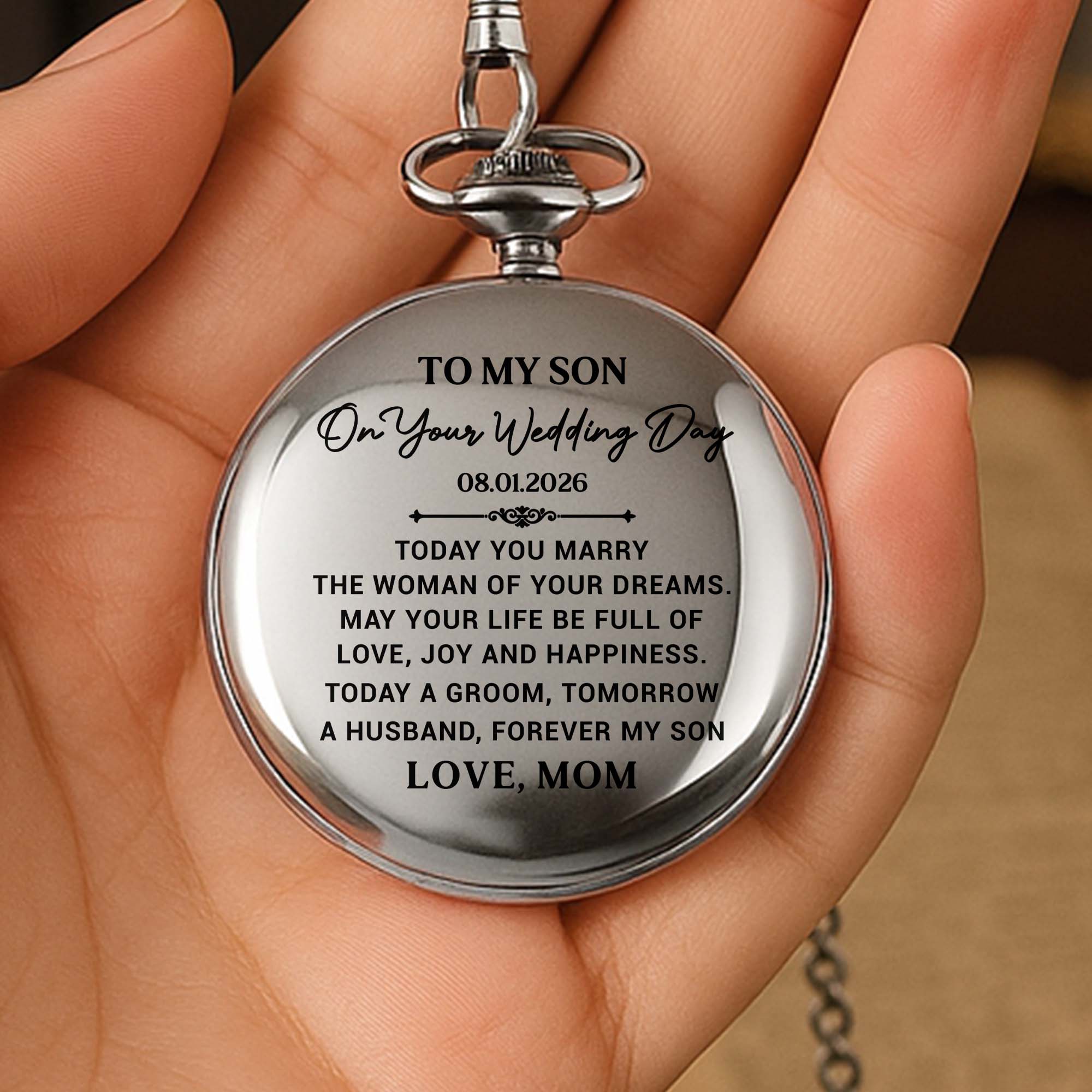 Personalized Silver Plated Pocket Watch Gift for Son Wedding Day Pocket Watch GradoCreations