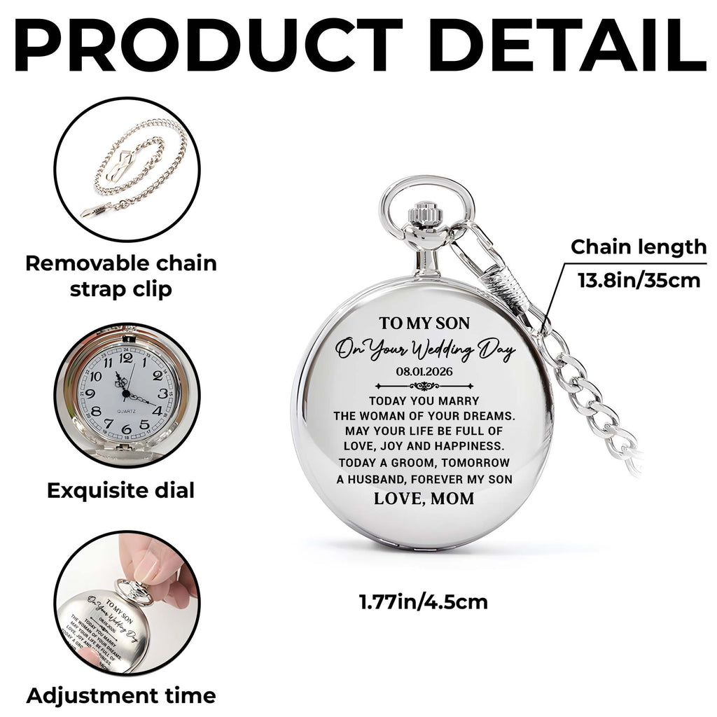 Personalized Silver Plated Pocket Watch Gift for Son Wedding Day Pocket Watch GradoCreations