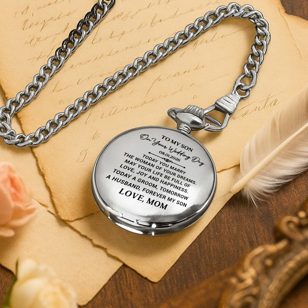 Personalized Silver Plated Pocket Watch Gift for Son Wedding Day Pocket Watch GradoCreations