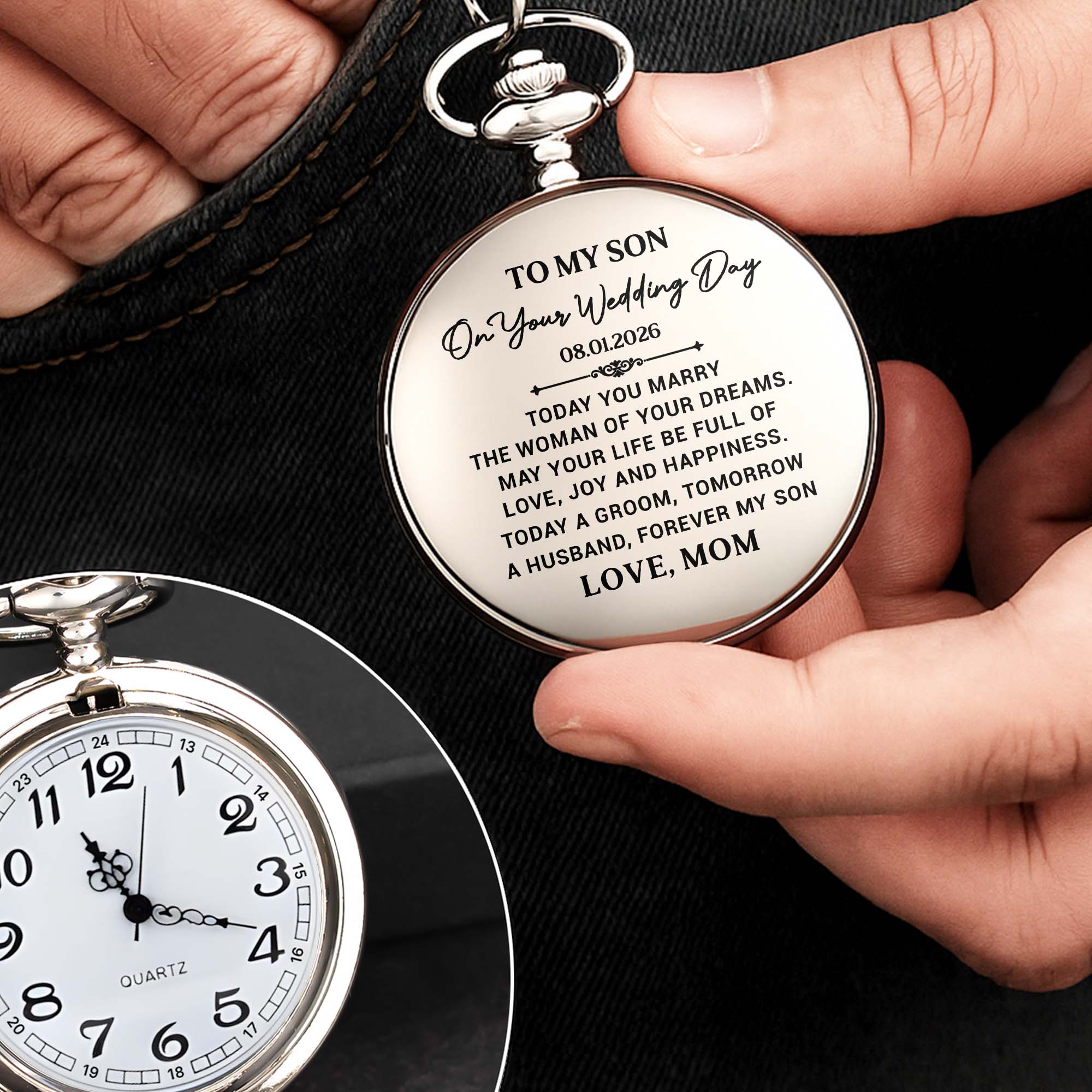 Personalized Silver Plated Pocket Watch Gift for Son Wedding Day Pocket Watch GradoCreations