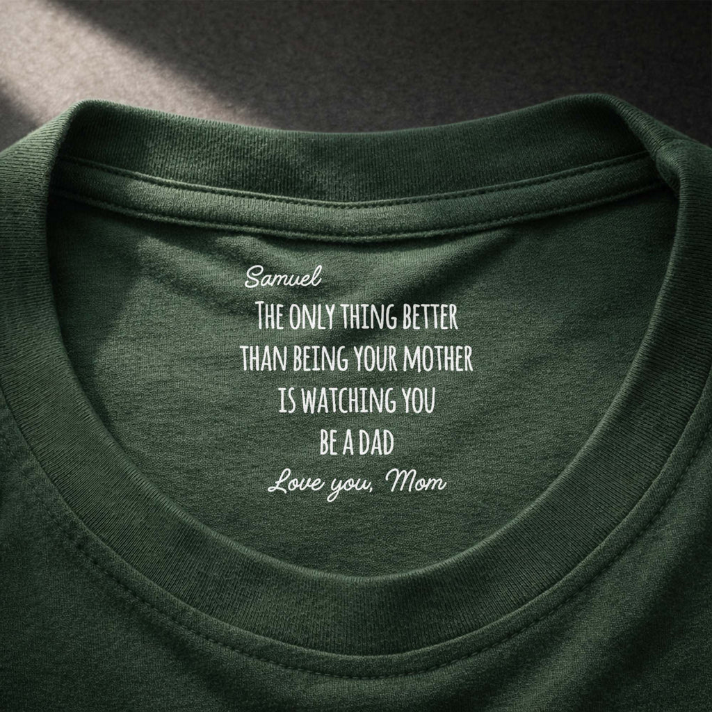 Personalized Inside Neck Print T-Shirt Love from Mom for Dad Basic Shirt, Print inside back collar GradoCreations