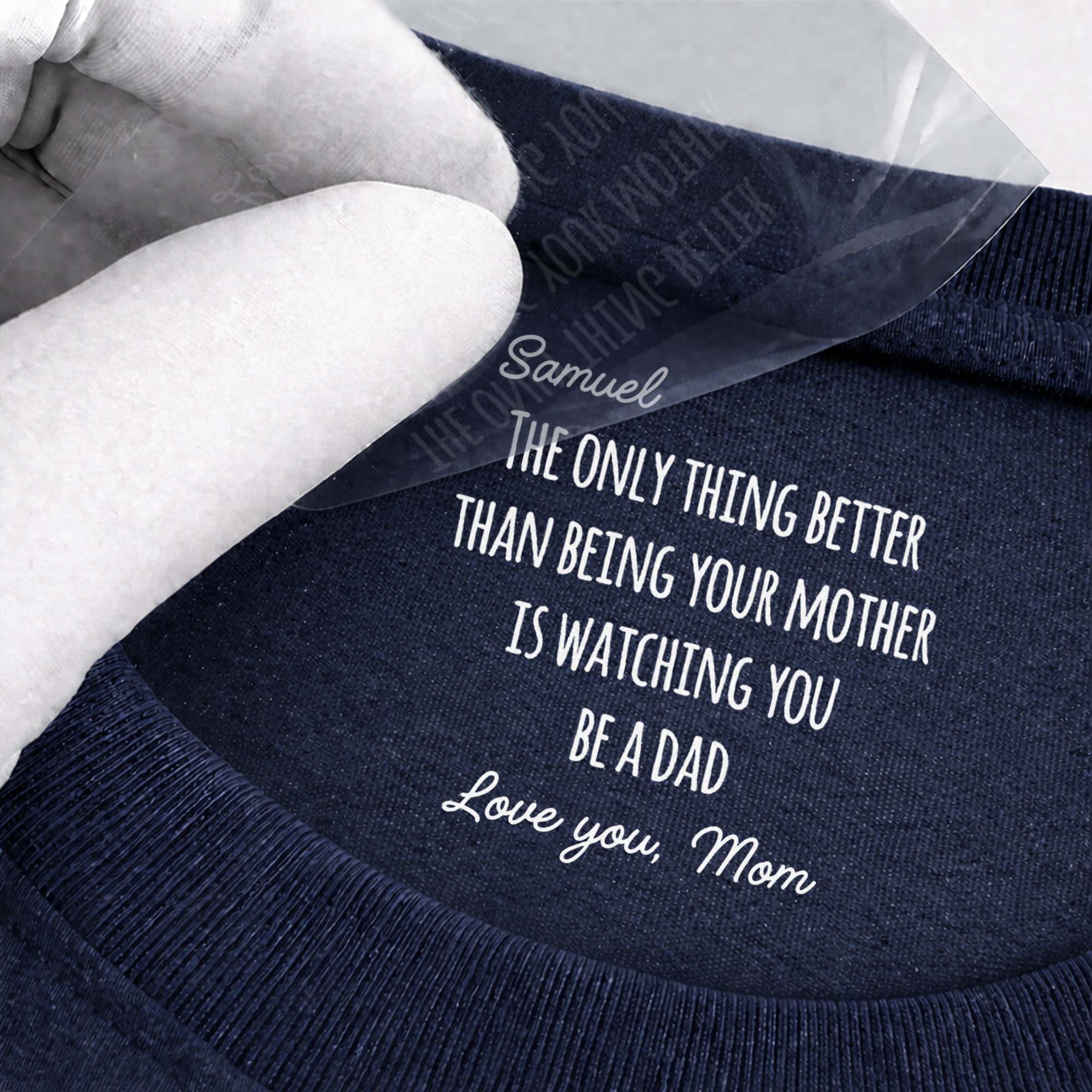 Personalized Inside Neck Print T-Shirt Love from Mom for Dad Basic Shirt, Print inside back collar GradoCreations