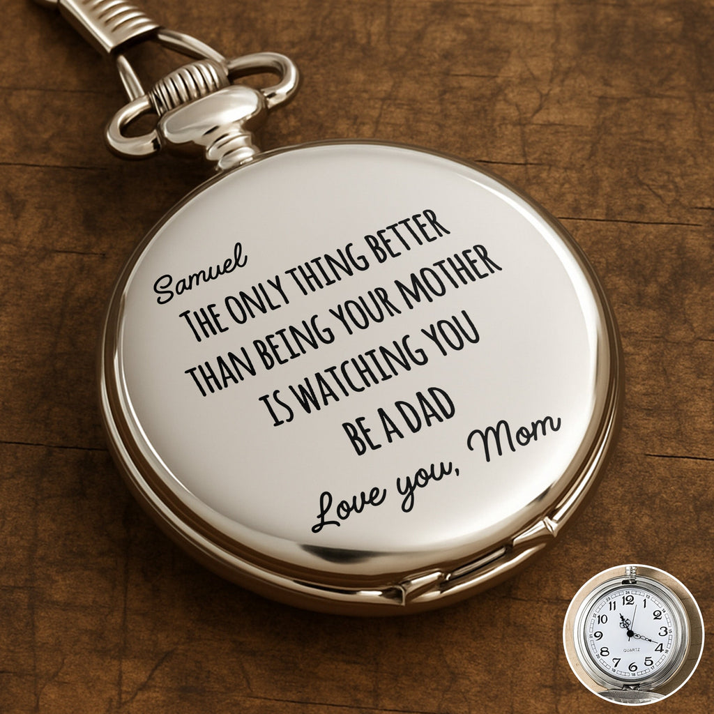Engraved Silver Pocket Watch Custom Name Gift for Son Pocket Watch GradoCreations
