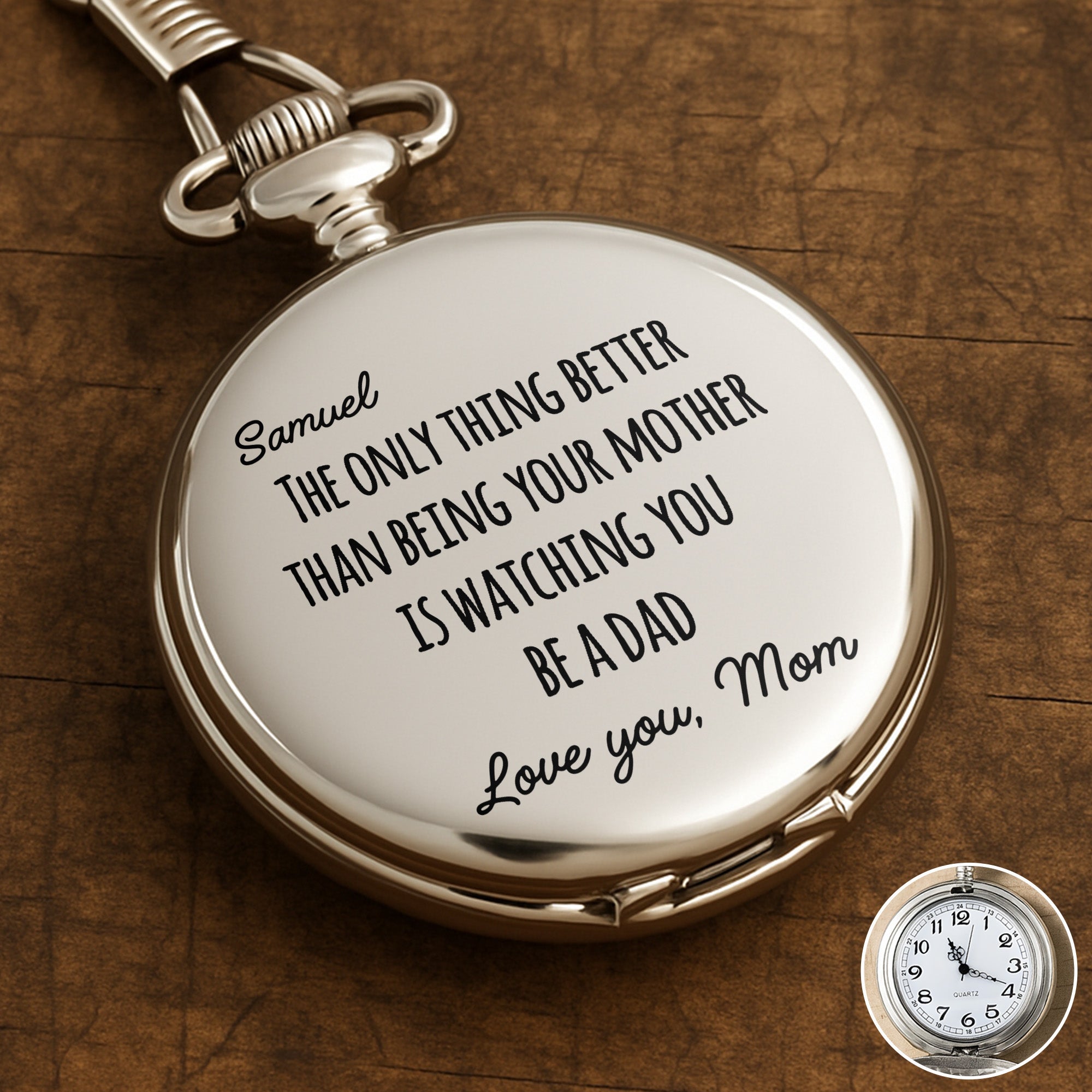 Engraved Silver Pocket Watch Custom Name Gift for Son Pocket Watch GradoCreations