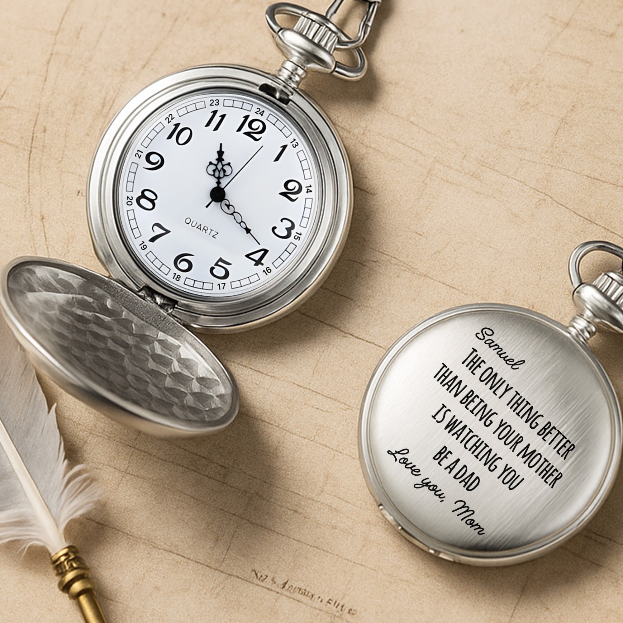 Engraved Silver Pocket Watch Custom Name Gift for Son Pocket Watch GradoCreations