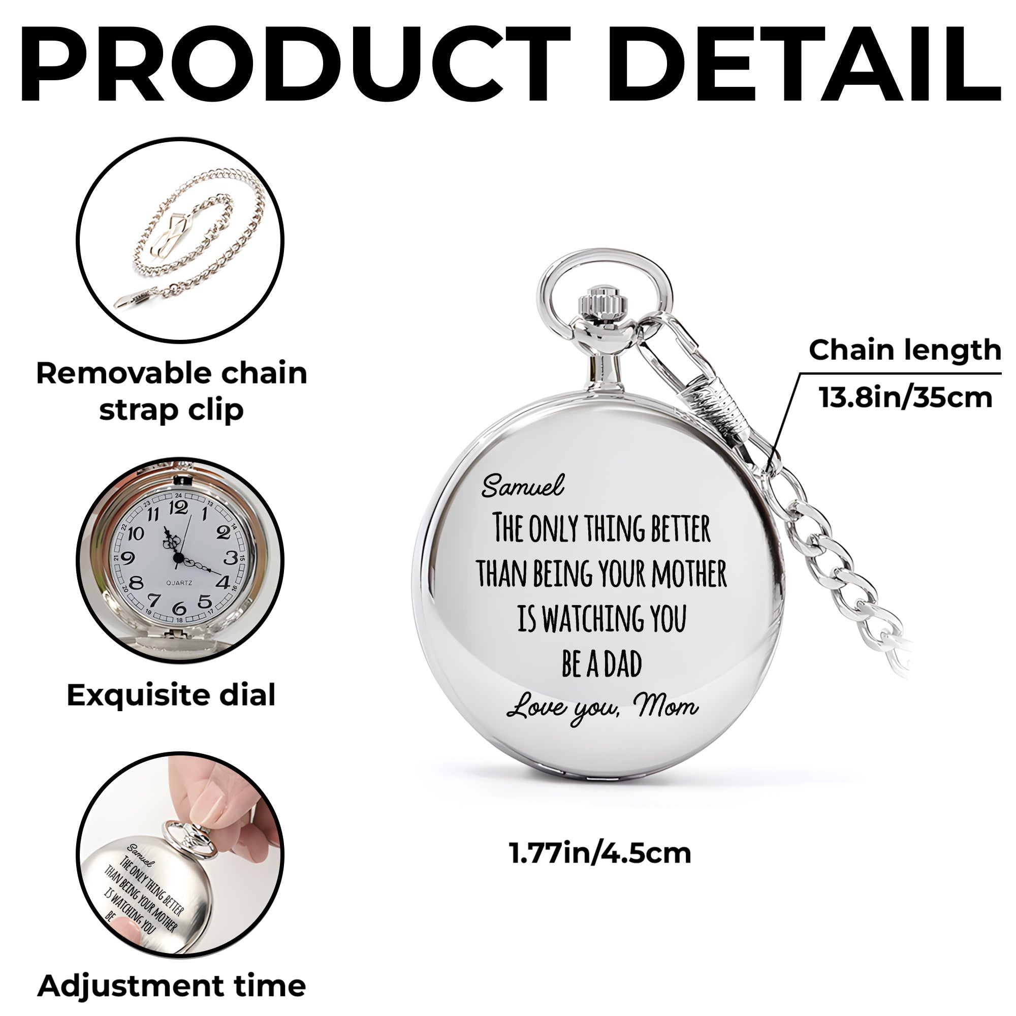 Engraved Silver Pocket Watch Custom Name Gift for Son Pocket Watch GradoCreations