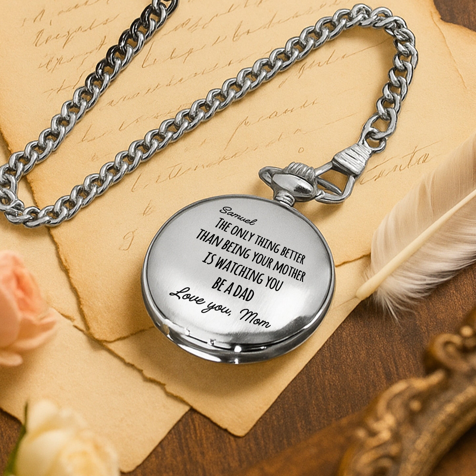 Engraved Silver Pocket Watch Custom Name Gift for Son Pocket Watch GradoCreations