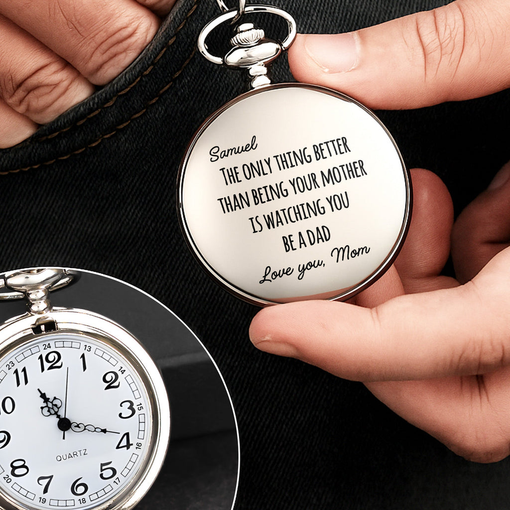 Engraved Silver Pocket Watch Custom Name Gift for Son Pocket Watch GradoCreations