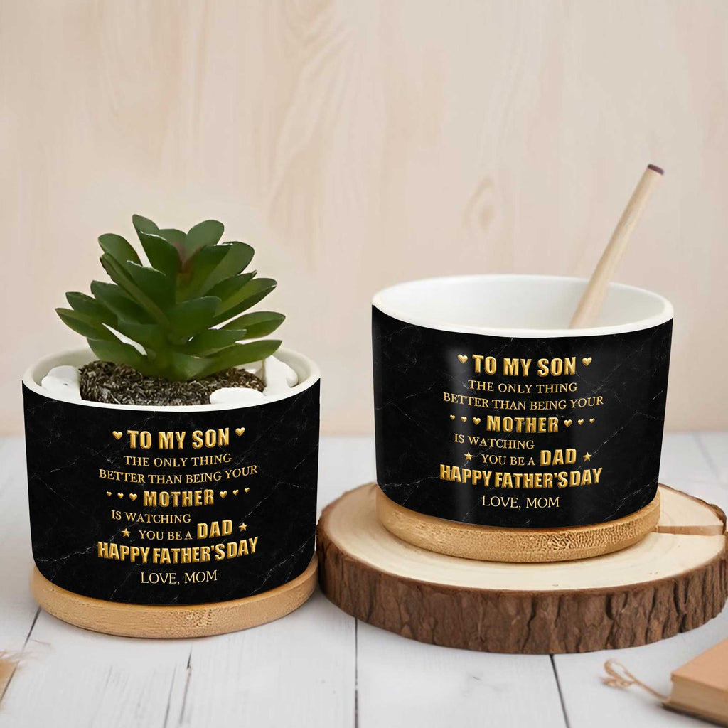 Personalized Ceramic Plant Pot Custom Message for Son Ceramic Plant Pot GradoCreations