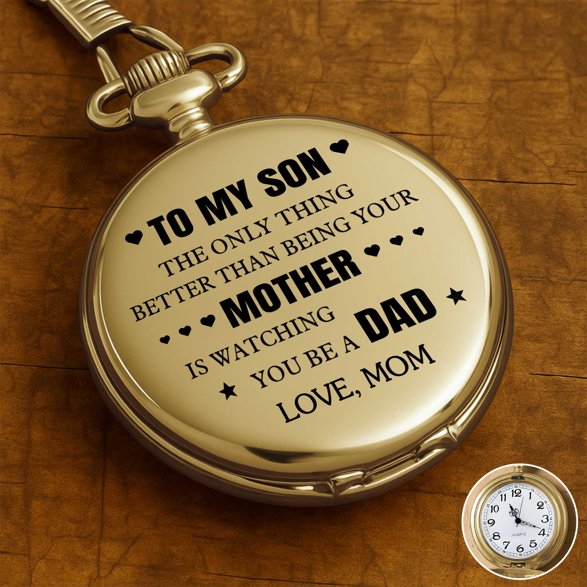 Personalized Gold Pocket Watch Custom Message for Son Pocket Watch GradoCreations