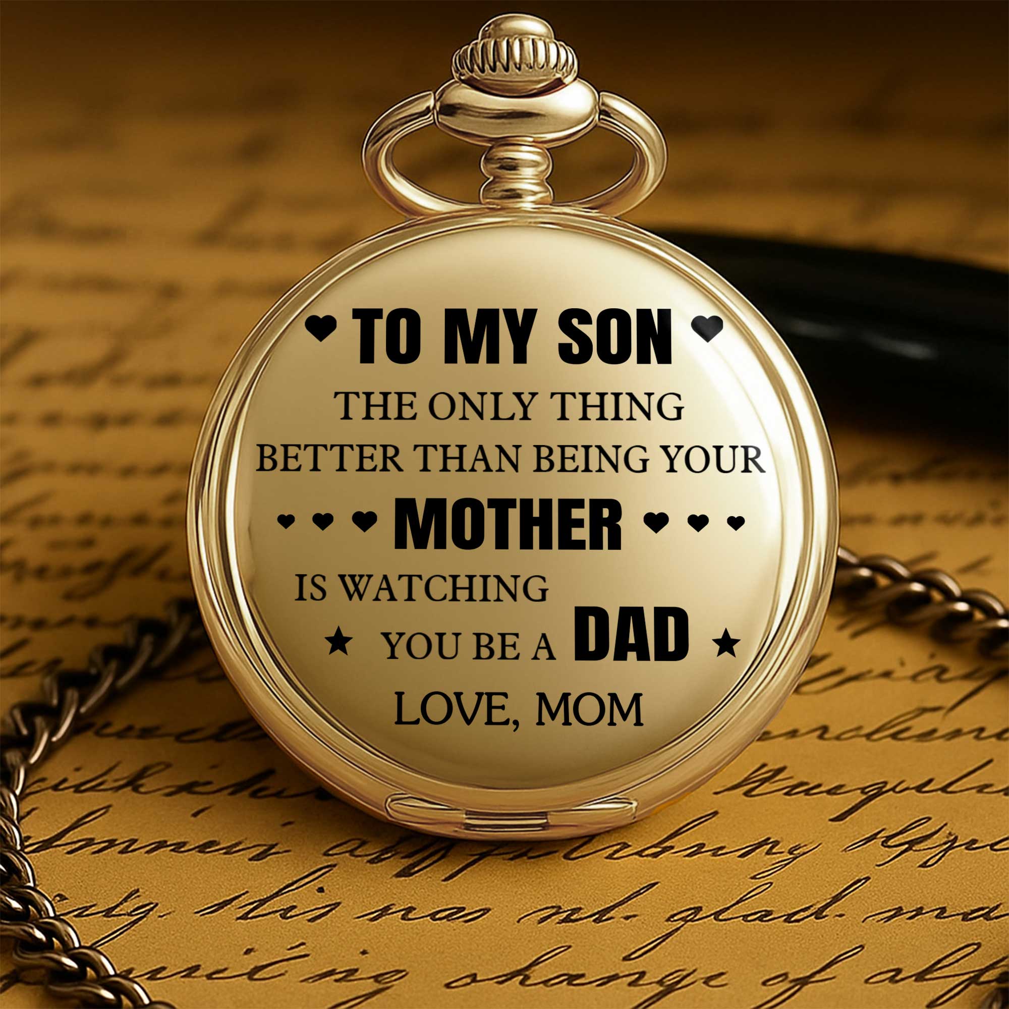 Personalized Gold Pocket Watch Custom Message for Son Pocket Watch GradoCreations