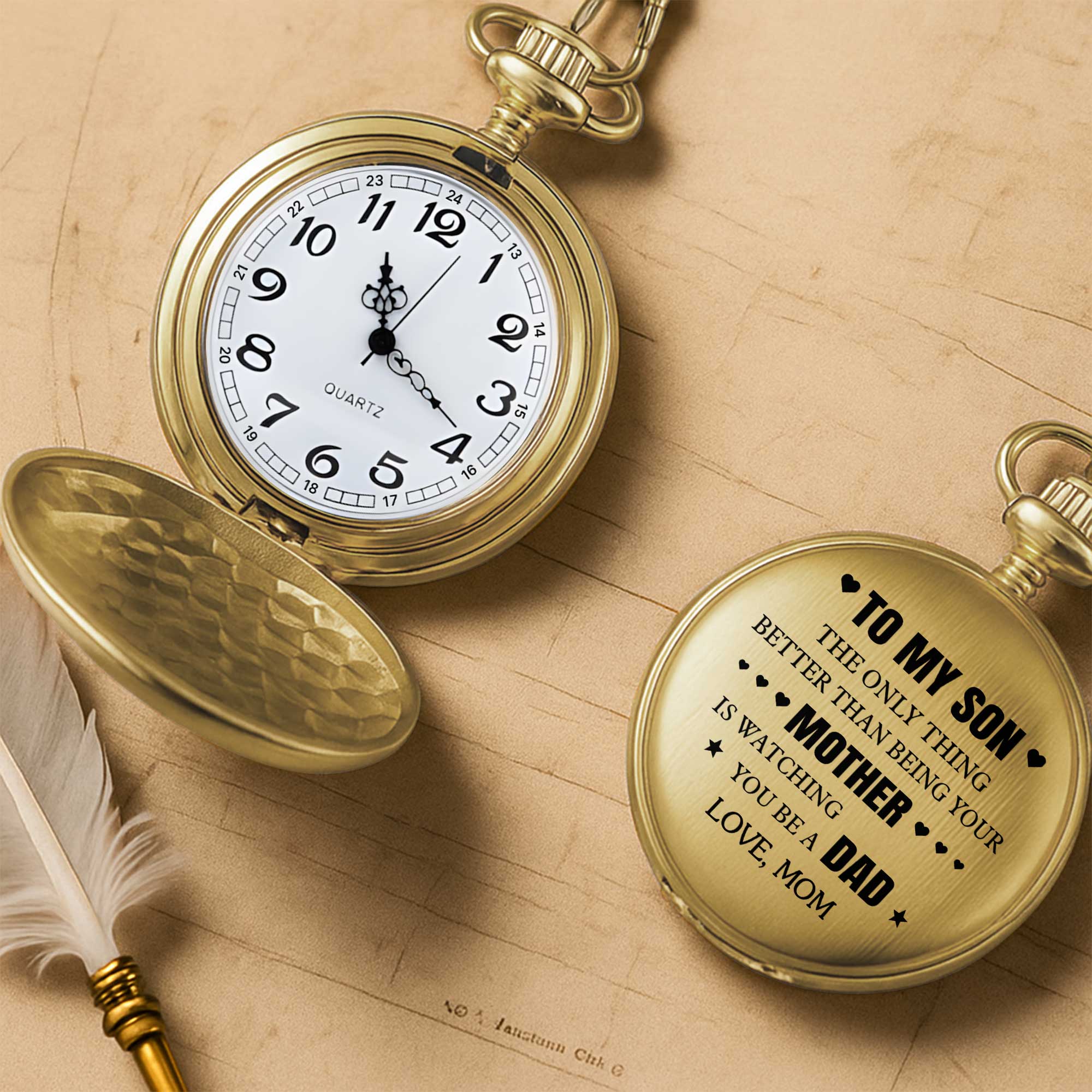 Personalized Gold Pocket Watch Custom Message for Son Pocket Watch GradoCreations