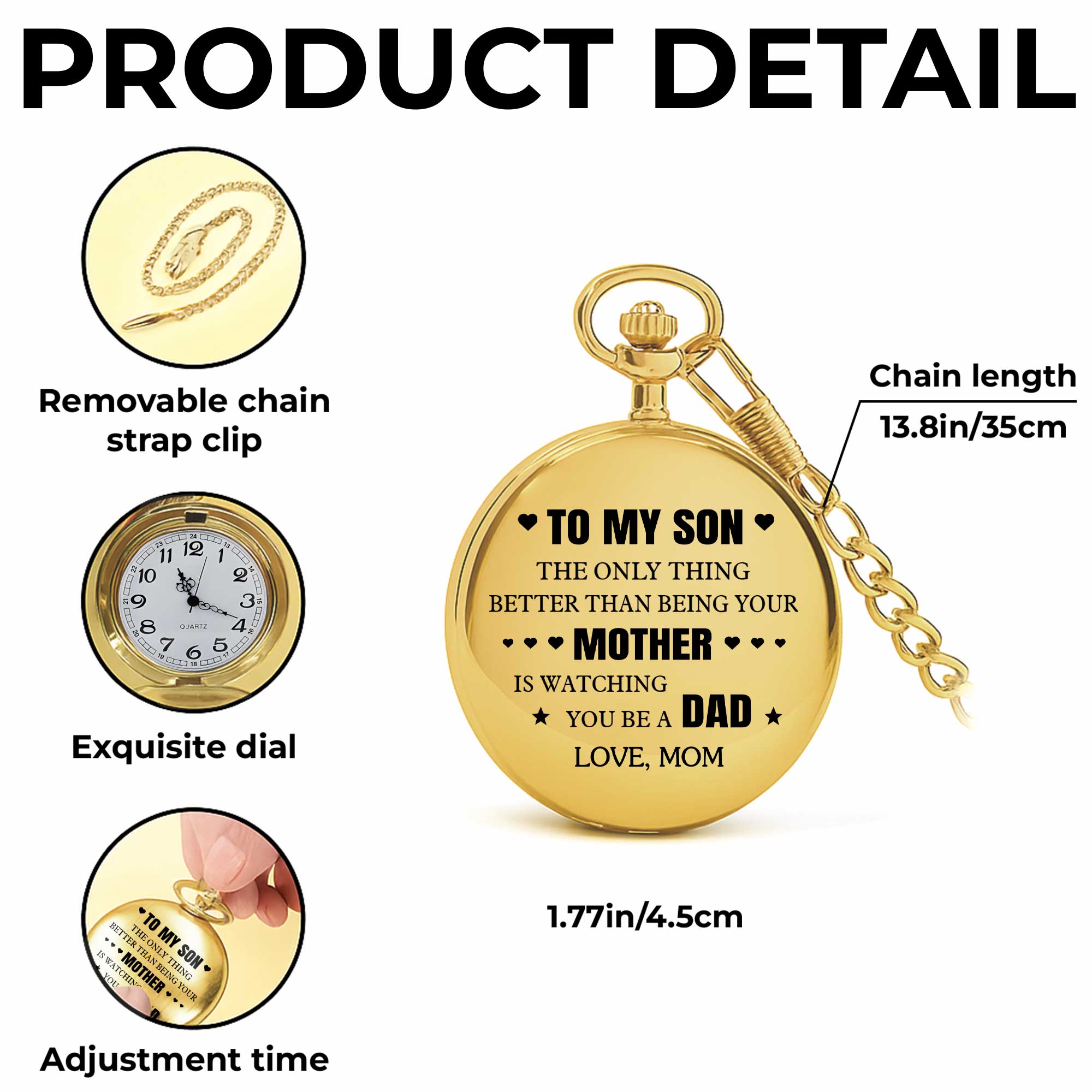 Personalized Gold Pocket Watch Custom Message for Son Pocket Watch GradoCreations