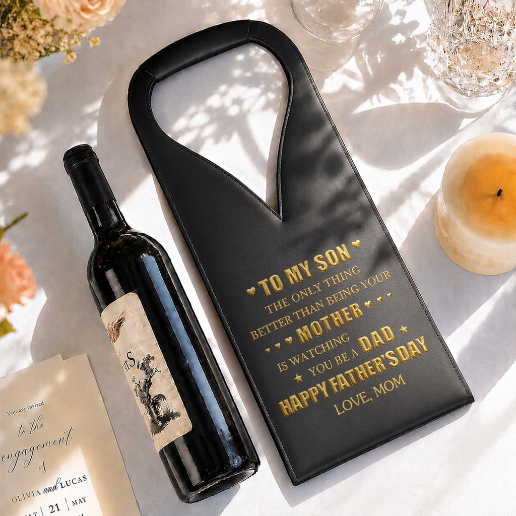 Personalized Leather Wine Bag Custom Gift for Son Father's Day Leather Wine Bag GradoCreations