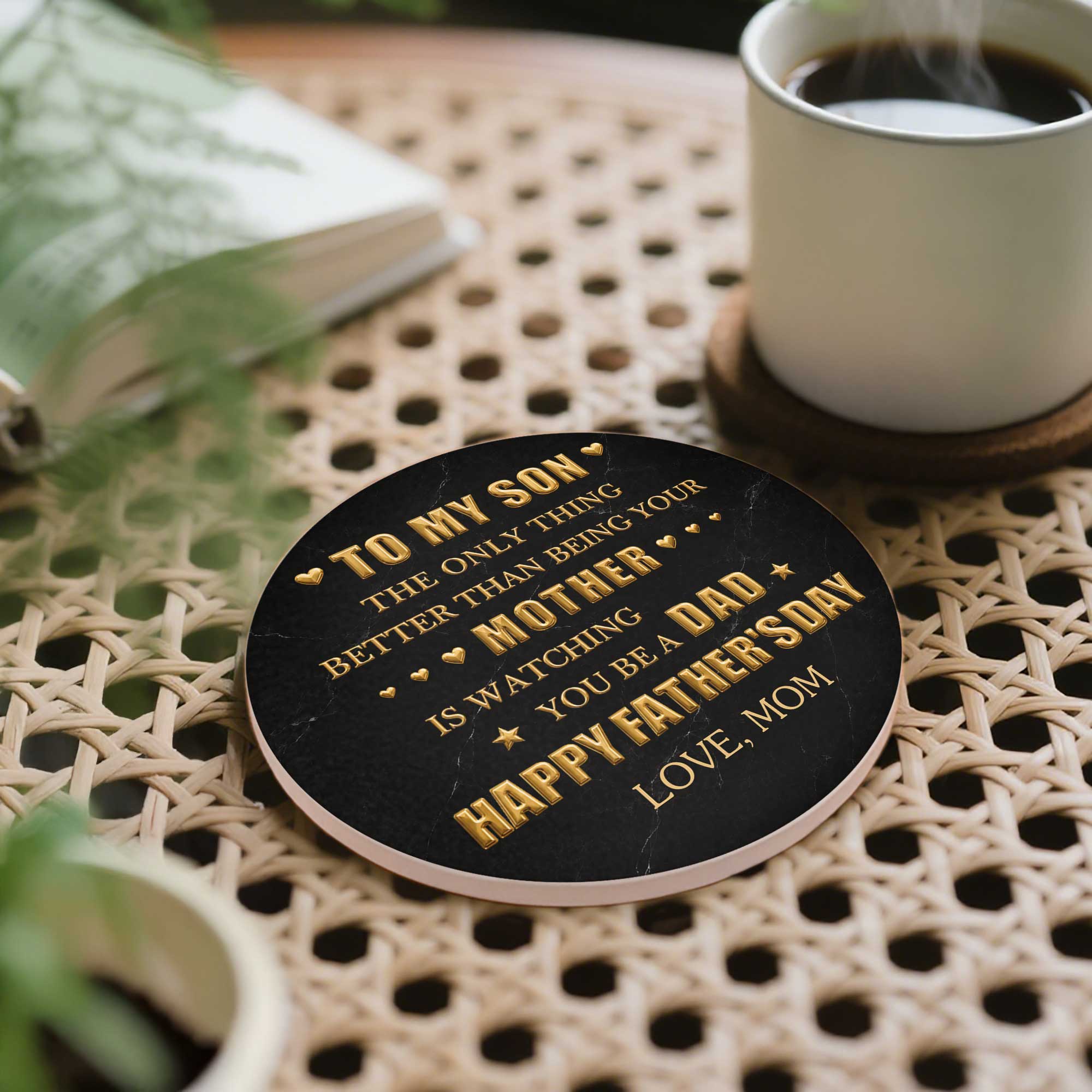 Personalized Ceramic Coaster Custom Message Gift for Dad Ceramic Coaster GradoCreations