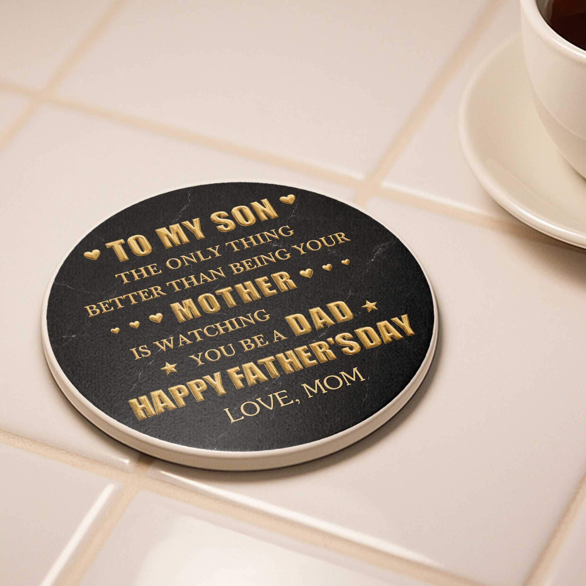 Personalized Ceramic Coaster Custom Message Gift for Dad Ceramic Coaster GradoCreations