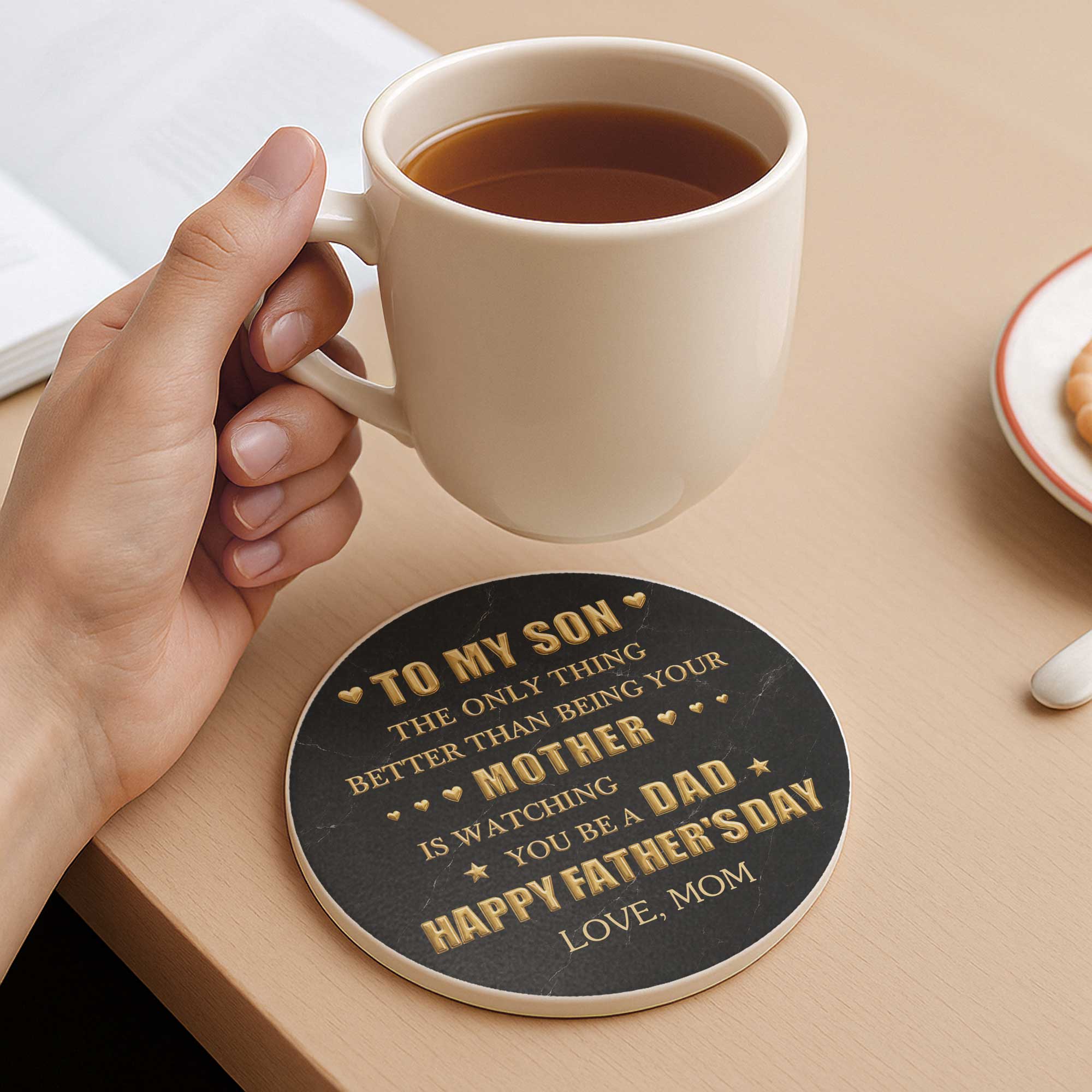 Personalized Ceramic Coaster Custom Message Gift for Dad Ceramic Coaster GradoCreations