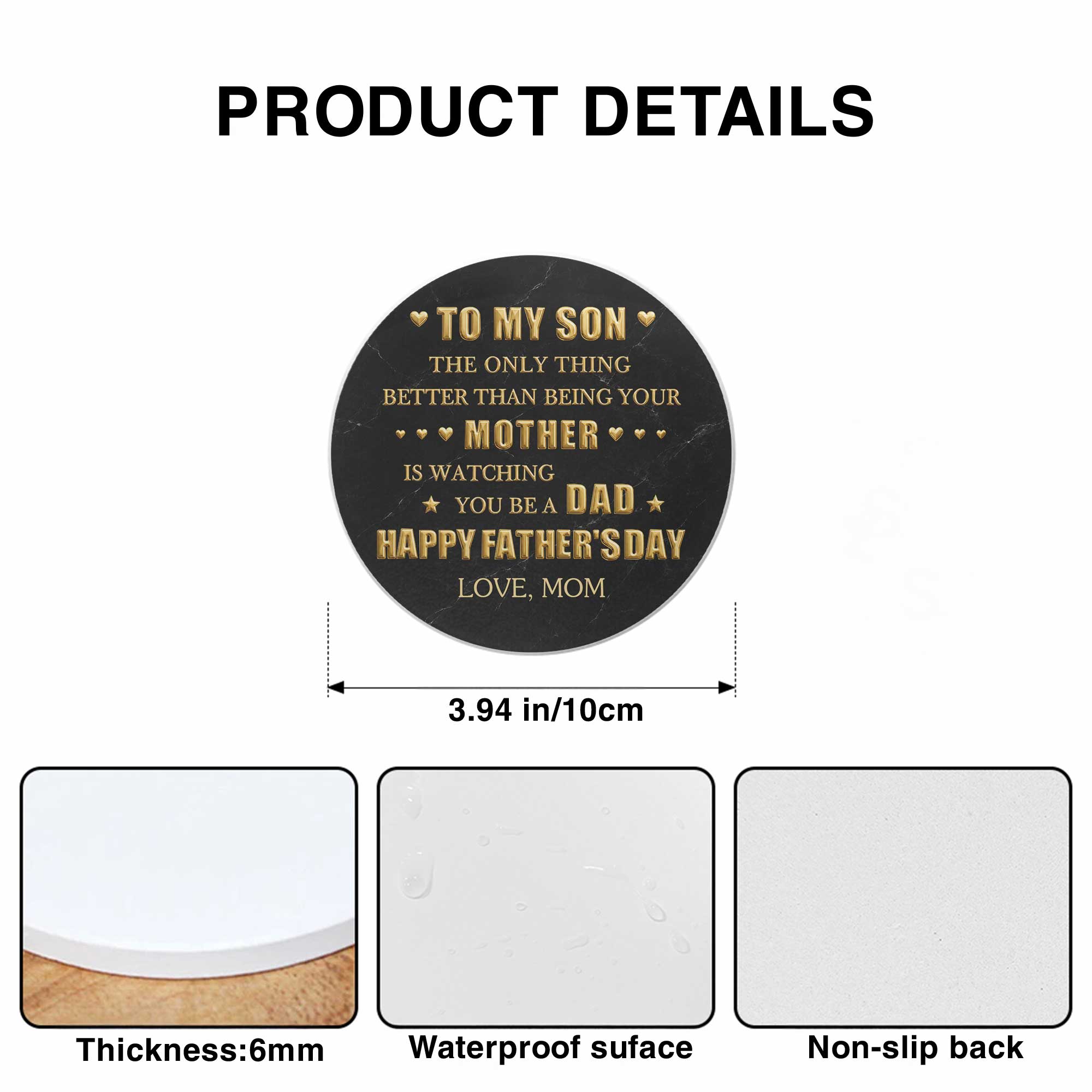 Personalized Ceramic Coaster Custom Message Gift for Dad Ceramic Coaster GradoCreations