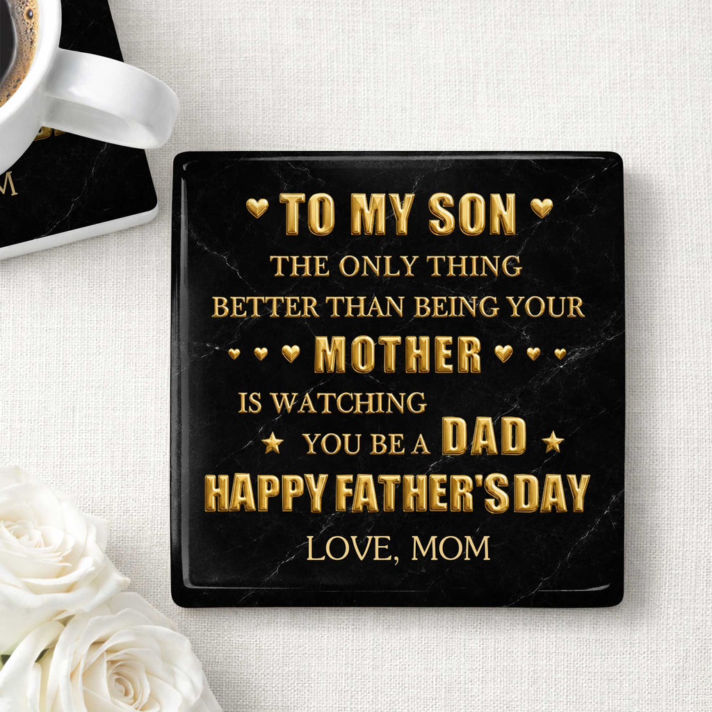 Personalized Ceramic Coaster Custom Message Gift for Son Square Ceramic Coaster GradoCreations