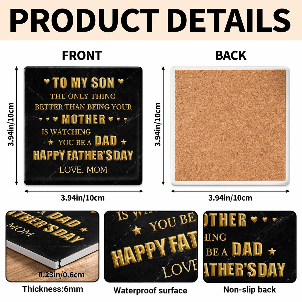 Personalized Ceramic Coaster Custom Message Gift for Son Square Ceramic Coaster GradoCreations