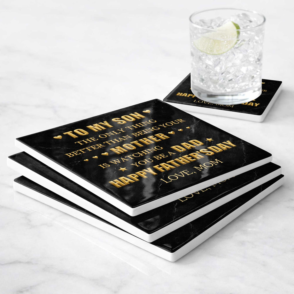 Personalized Ceramic Coaster Custom Message Gift for Son Square Ceramic Coaster GradoCreations