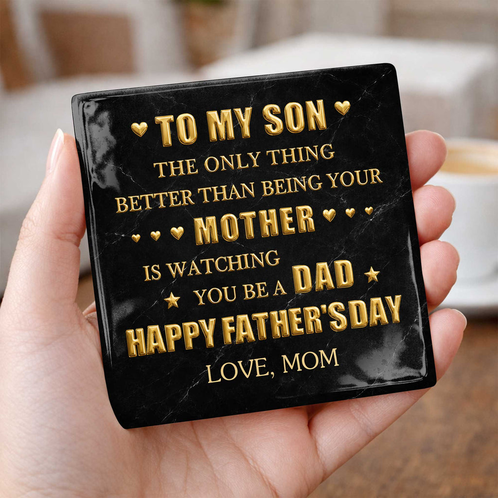 Personalized Ceramic Coaster Custom Message Gift for Son Square Ceramic Coaster GradoCreations