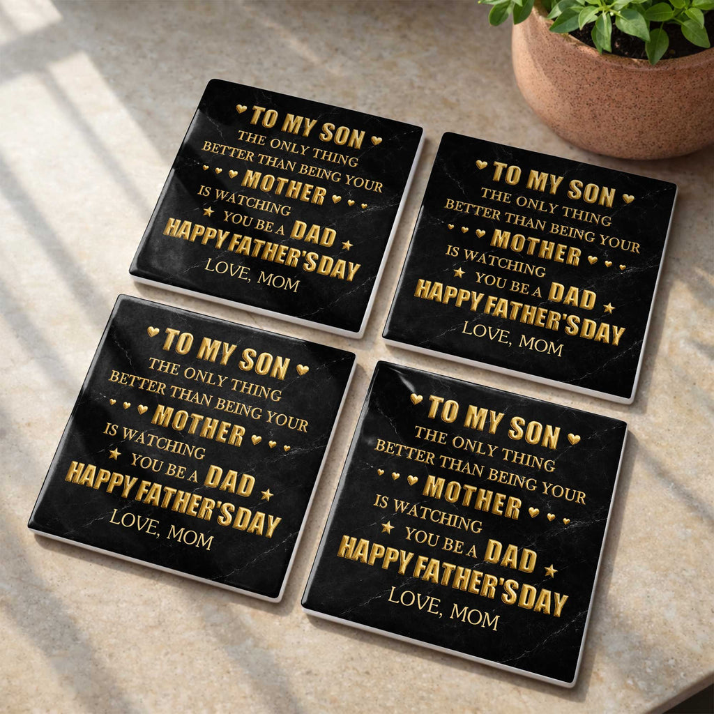Personalized Ceramic Coaster Custom Message Gift for Son Square Ceramic Coaster GradoCreations