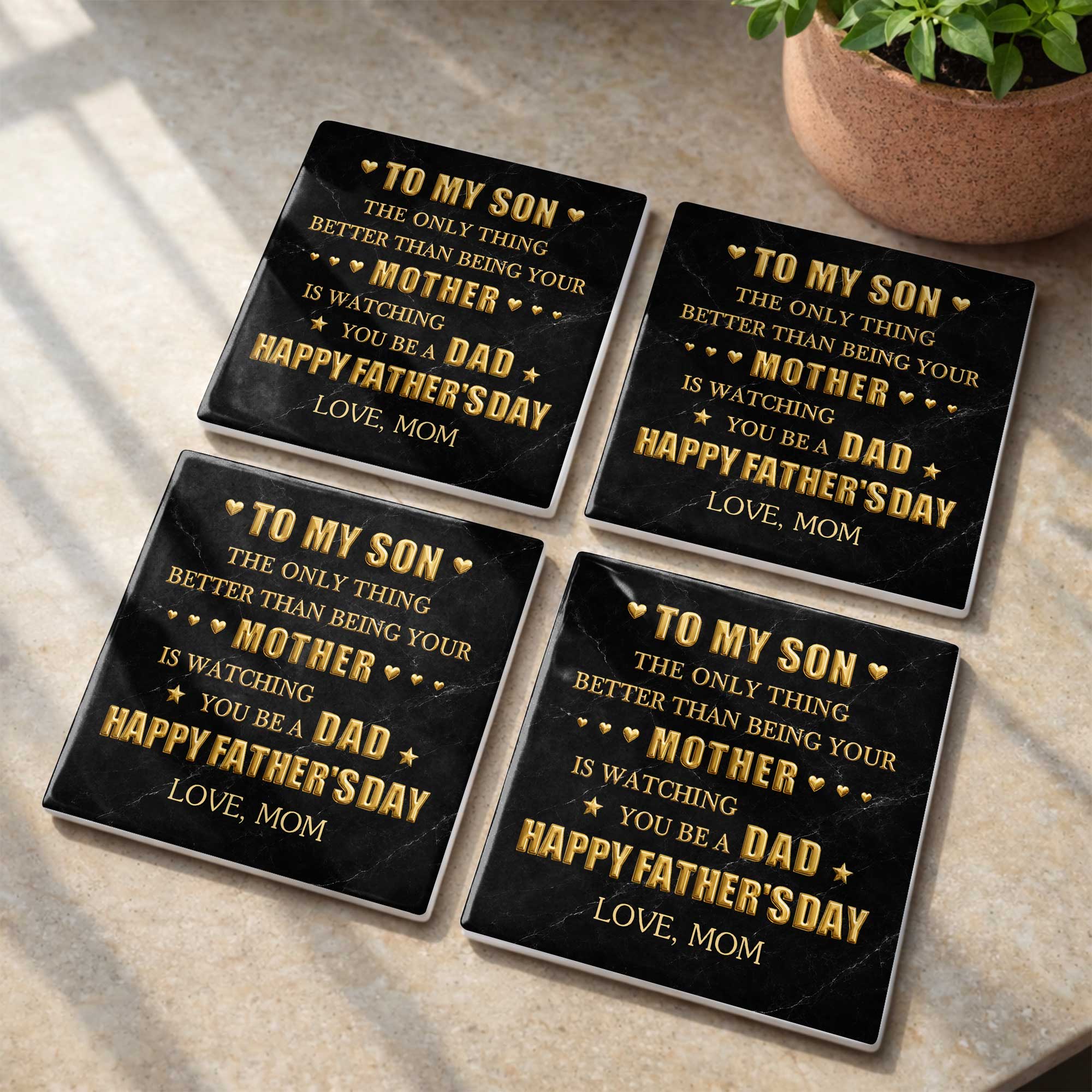 Personalized Ceramic Coaster Custom Message Gift for Son Square Ceramic Coaster GradoCreations