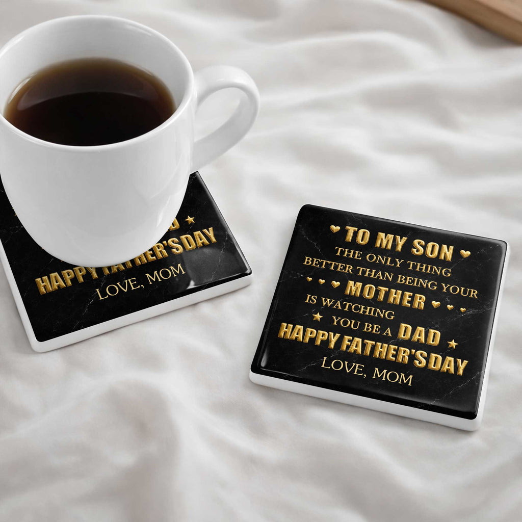 Personalized Ceramic Coaster Custom Message Gift for Son Square Ceramic Coaster GradoCreations