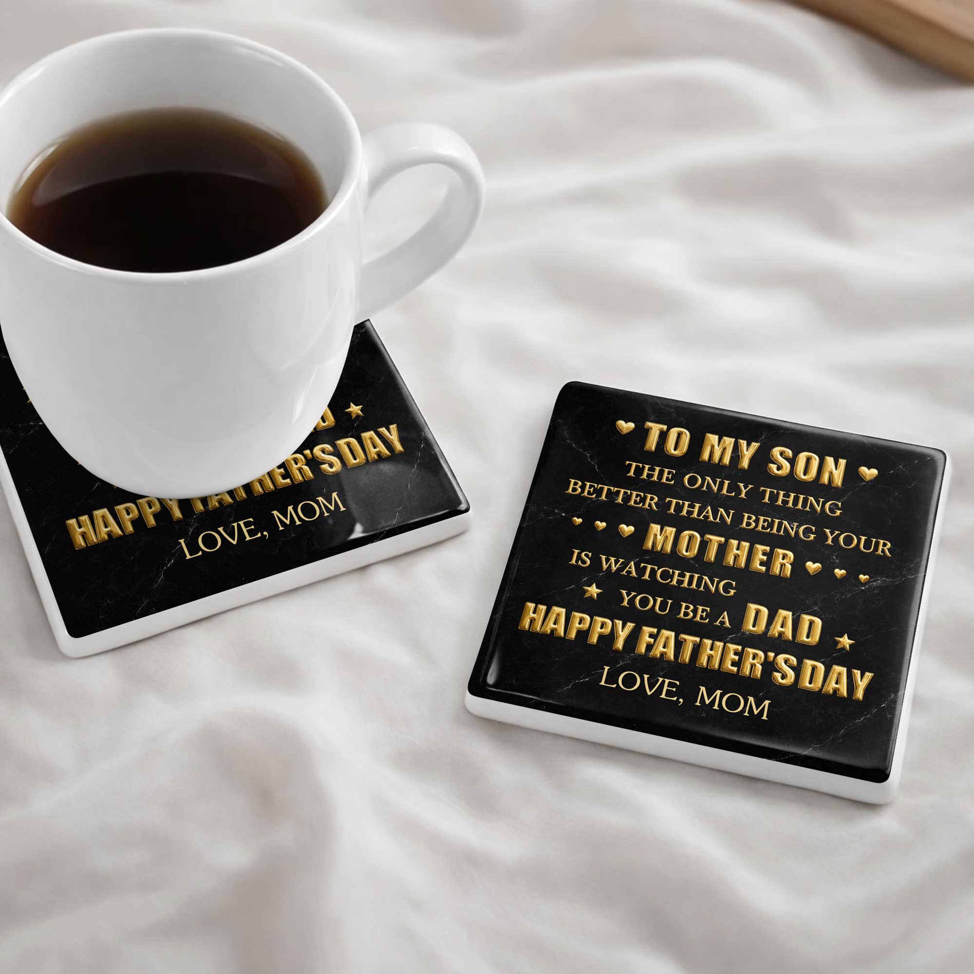 Personalized Ceramic Coaster Custom Message Gift for Son Square Ceramic Coaster GradoCreations
