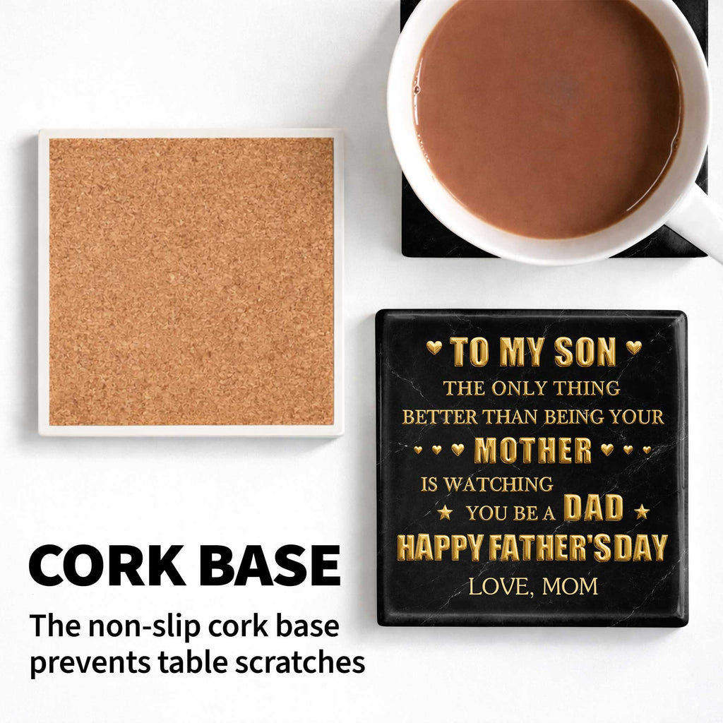 Personalized Ceramic Coaster Custom Message Gift for Son Square Ceramic Coaster GradoCreations